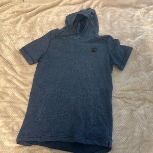 UNDER ARMOUR Terry Short Sleeve Hoodie Sweatshirt Fitted HEATHER  BLUE Men's S